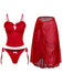 2PCS Red 1960s Cutout Ruffled Tankini Set & Cover-Up - vintage fashion, retro style, elegant red