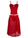 2PCS Red 1960s Cutout Ruffled Tankini Set & Cover-Up - vintage fashion, retro style, elegant red