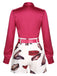 2PCS Red Solid V-Neck Shirts &  Plants Belt Shorts — vintage elegance for the modern woman