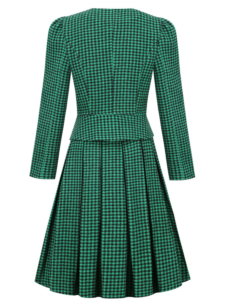 2PCS Black Retro Plaid Blazer & Panel Skirt, vintage skirt, retro style - perfect for women who love vintage and retro fashion