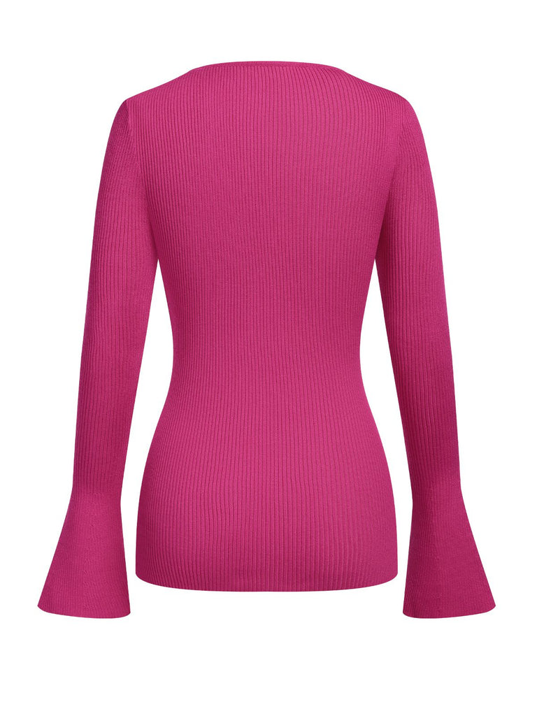 2PCS Rose Red 1970s Heart Cutout Sweater & Solid Skirt — because 1970s glamour deserves an encore