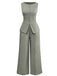 2PCS Solid 1940s Sleeveless Top & Wide-Leg Pants - vintage fashion, retro style