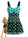 2PCS Turquoise 1980s Polka Dot Mesh Tankini Set - vintage fashion, retro style, classic elegance for vintage lovers