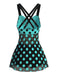 2PCS Turquoise 1980s Polka Dot Mesh Tankini Set | vintage fashion, retro style, classic elegance - perfect for retro fashion enthusiasts