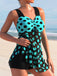2PCS Turquoise 1980s Polka Dot Mesh Tankini Set - vintage fashion, retro style, classic elegance for vintage lovers