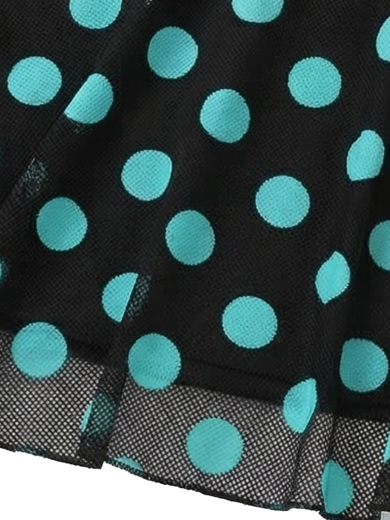 2PCS Turquoise 1980s Polka Dot Mesh Tankini Set - vintage fashion, retro style, classic elegance for vintage lovers
