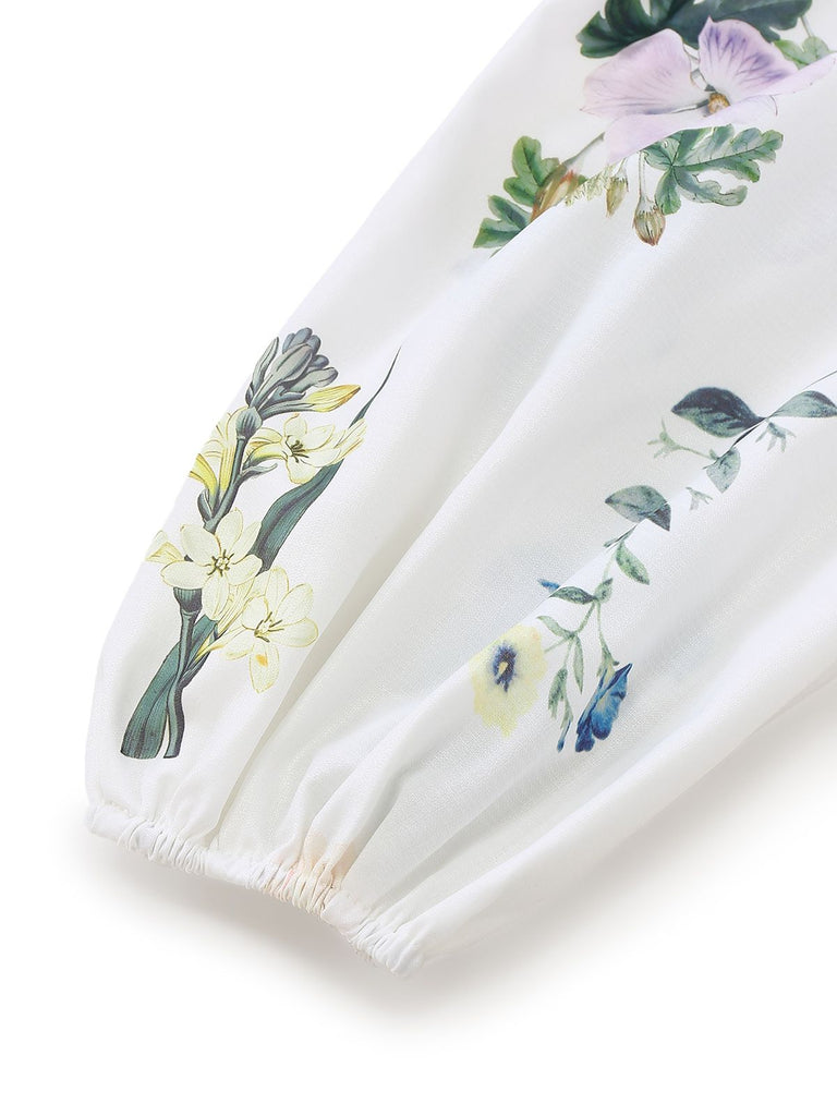 2PCS White 1960s Linen Floral Blouse & Shorts - vintage fashion, retro style, pure white