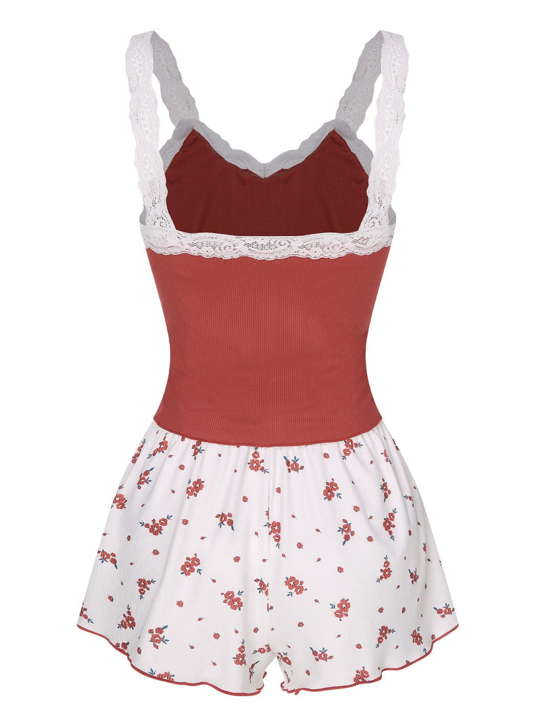 2PCS Wine Red 1950s Lace Straps Pajamas, vintage pajamas, retro nightwear - perfect for women who love vintage and retro fashion