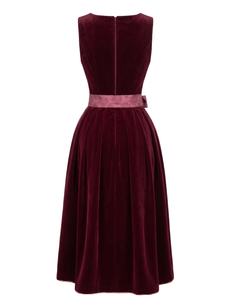 Wine Red 1950s Square Neck Dress 2
