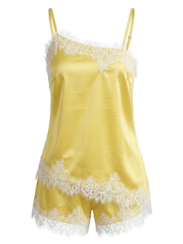 Yellow 1950s Lace Spaghetti Strap 2PCS