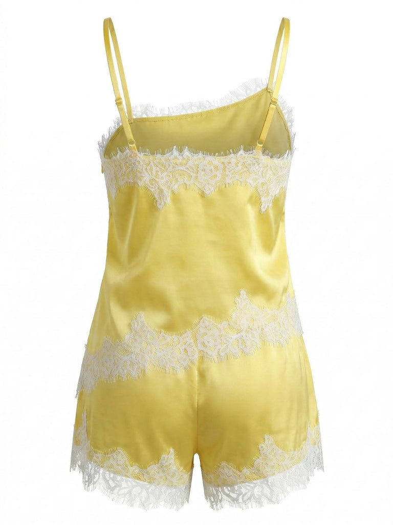 Yellow 1950s Lace Spaghetti Strap 2PCS