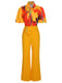 2PCS Yellow 1970s Tie Bow Colorblock Blouse & Bottons Pants, vintage top, retro blouse - perfect for women who love vintage and retro fashion