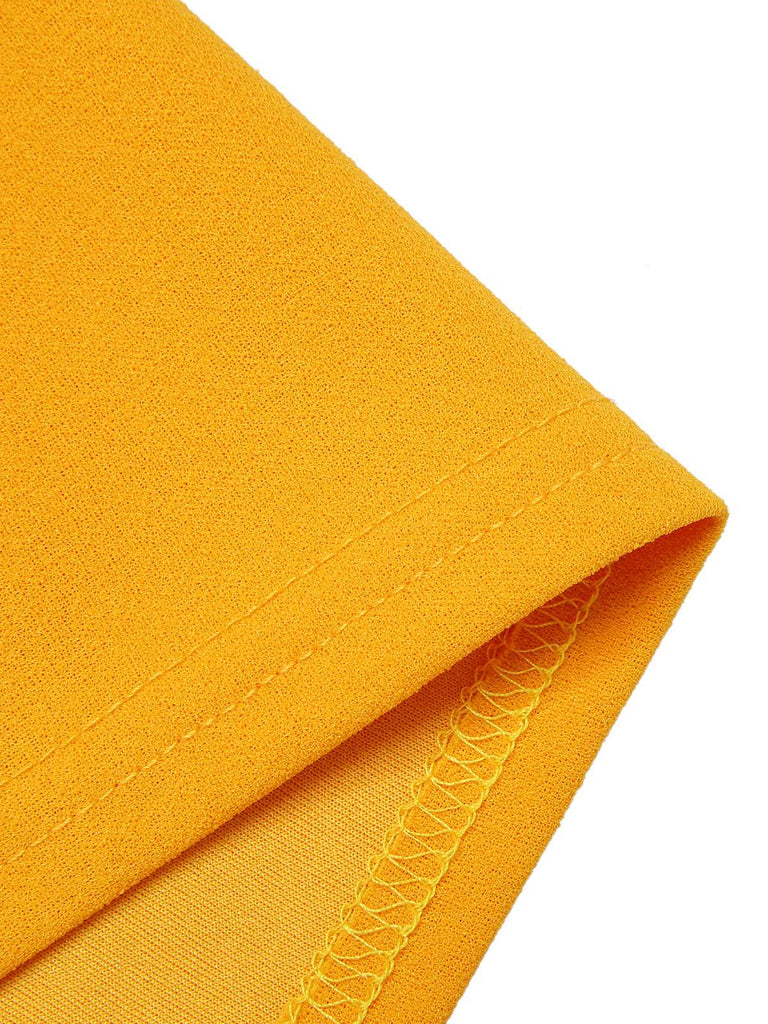 2PCS Yellow 1970s Tie Bow Colorblock Blouse & Bottons Pants, vintage top, retro blouse - perfect for women who love vintage and retro fashion