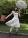 White 1940s Solid Cotton Embroidered Lace Dress