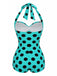 Pink 1950s Solid Gathered Halter Swimsuit