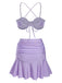 3PCS 1930s Spaghetti Strap Solid Bikini Set - vintage fashion, retro style