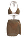 3PCS 1950s Beaded Halter Pleated Bikini Set & Cover-Up - vintage swimsuit, pin-up swimwear for vintage lovers