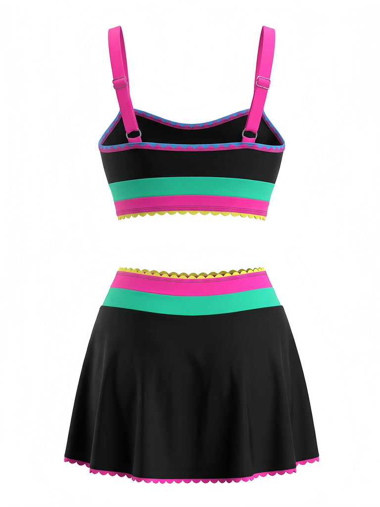 3PCS 1950s Contrast Color Zigzag Trim Tankini Set & Cover-Up | vintage fashion, retro style, classic elegance - perfect for retro fashion enthusiasts