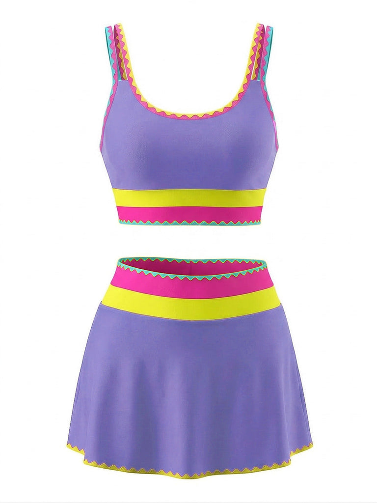 3PCS 1950s Contrast Color Zigzag Trim Tankini Set & Cover-Up - vintage fashion, retro style, classic elegance for vintage lovers