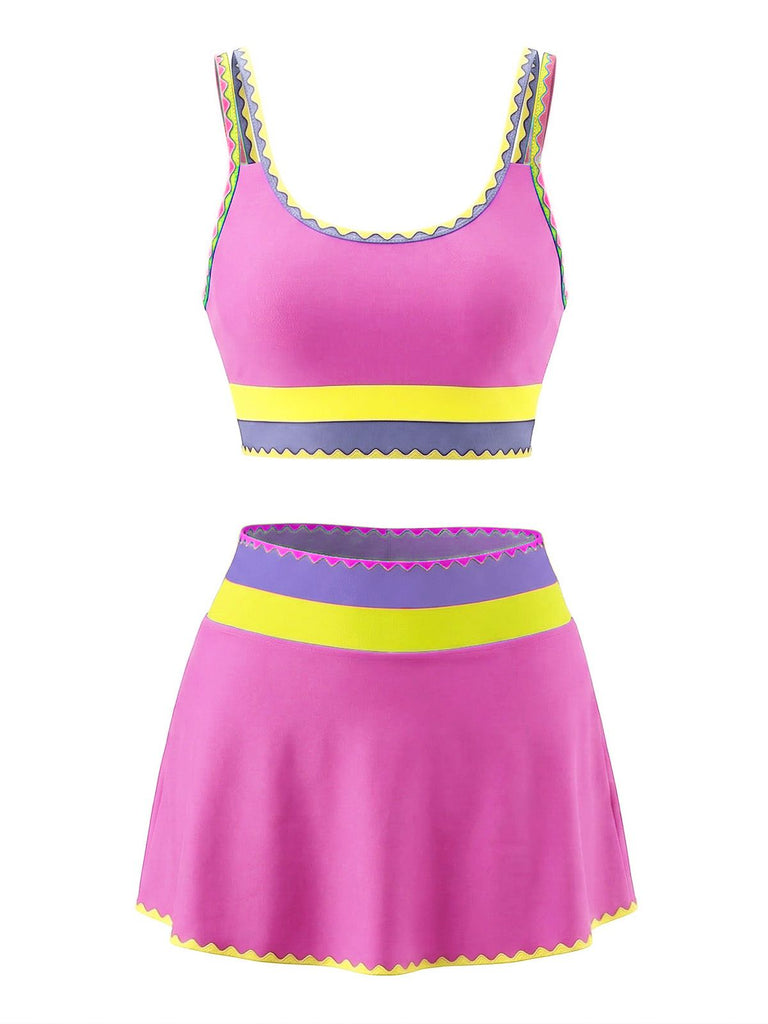 3PCS 1950s Contrast Color Zigzag Trim Tankini Set & Cover-Up, vintage fashion, retro style - perfect for women who love vintage and retro fashion