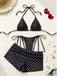 3PCS 1950s Polka Dot Halter Tie Shorts Bikini Set, vintage swimsuit, pin-up swimwear - perfect for women who love vintage and retro fashion