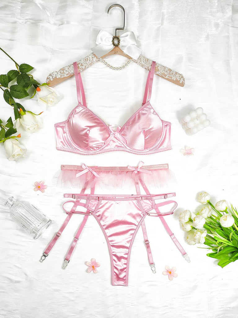 3PCS 1950s Satin Garter Belt Lingerie Sets - vintage fashion, retro style