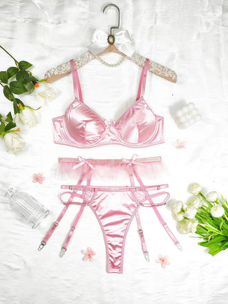 3PCS 1950s Satin Garter Belt Lingerie Sets - vintage fashion, retro style