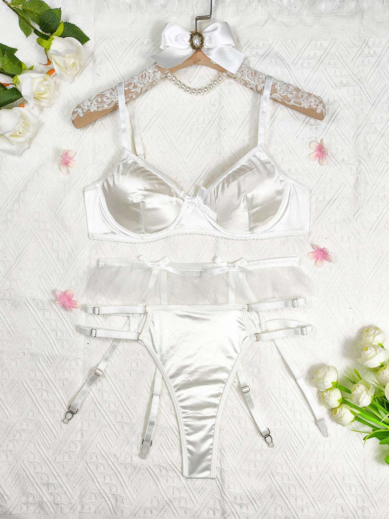 3PCS 1950s Satin Garter Belt Lingerie Sets - vintage fashion, retro style