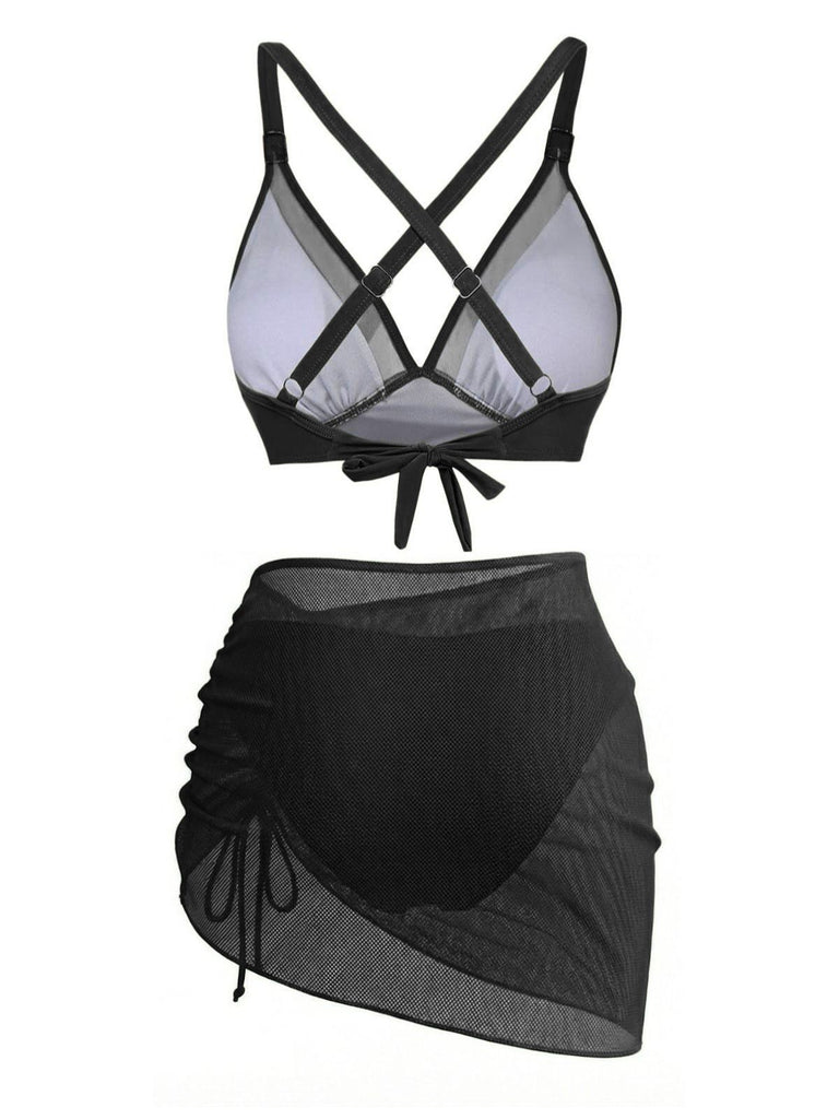 3PCS 1950s Solid Metal Button Bikini Set - vintage swimwear, retro swimsuit, pin-up style for vintage lovers