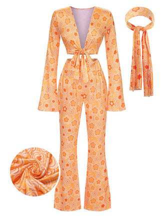 3PCS 1970s Flare Sleeve Disco Hippie Costume Set - vintage fashion, retro style