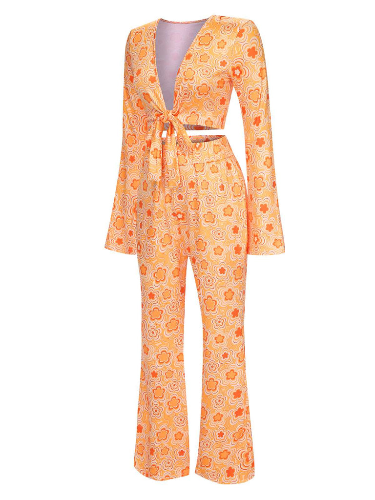 3PCS 1970s Flare Sleeve Disco Hippie Costume Set - vintage fashion, retro style