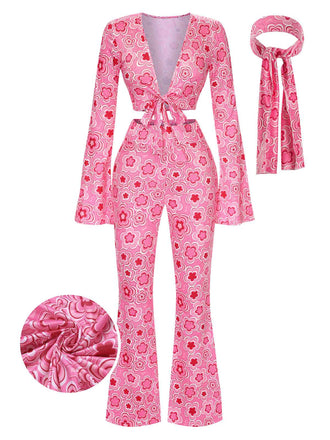 3PCS 1970s Flare Sleeve Disco Hippie Costume Set - vintage fashion, retro style