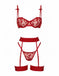 3PCS 1980s Lace Bow Detail Lingerie Set - vintage fashion, retro style