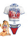 3PCS 1980s Patriotic Graphic Mesh Crop Top & Bikini Set, vintage top, retro blouse - perfect for women who love vintage and retro fashion