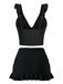 3PCS Black 1950s V-Neck Ruffled Bikini Skirt | vintage skirt, retro style, swing skirt - perfect for retro fashion enthusiasts