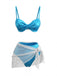 3PCS Blue 1980s Solid Shiny Satin High Waist Bikini & Mesh Cover-Up - vintage swimsuit, pin-up swimwear for vintage lovers