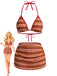 3PCS Brown 1960s Stripe Halter Bikini Set & Ruched Skirt, vintage skirt, retro style - perfect for women who love vintage and retro fashion