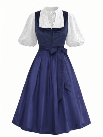 3PCS Dark Blue 1950s Velvet Jacquard Dress & Apron & Lace Top, vintage dress, retro fashion, rockabilly, pin-up fashion - vintage inspired fashion