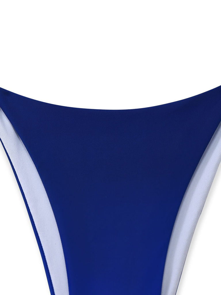 3PCS Dark Blue 2000s Gradient Triangle Bikini Set & Cover-Up: beautiful vintage swimwear, retro swimsuit, pin-up style with timeless appeal