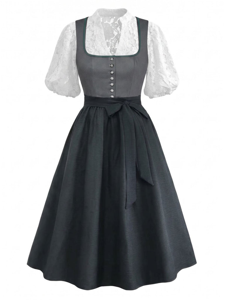 3PCS Green 1950s Polka Dot Border Print Dress & Apron & Lace Top, vintage dress, retro fashion, rockabilly, pin-up fashion - perfect for women who love vintage and retro fashion
