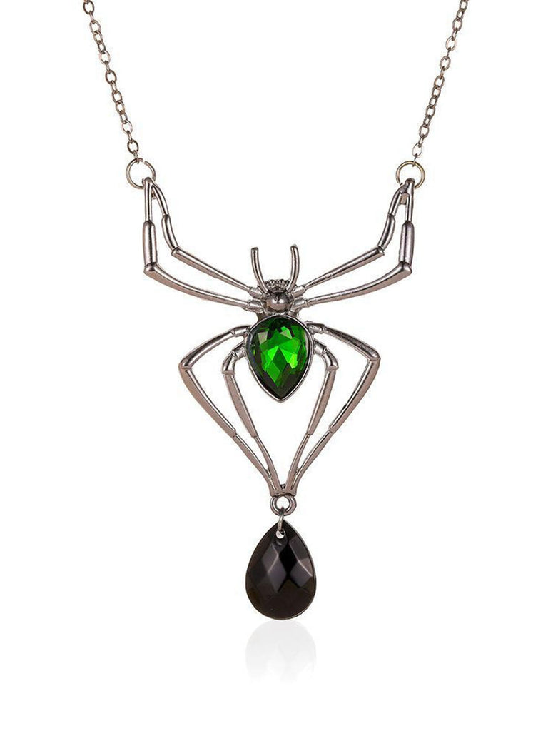 3PCS Green Spider Necklace & Earrings & Ring Set - vintage fashion, retro style