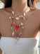 3PCS Layered Beach Charm Necklace Set - vintage fashion, retro style, elegant red