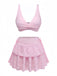 3PCS Pink 1940s Eyelet Bikini Set & Ruffled Skirt - vintage skirt, retro style