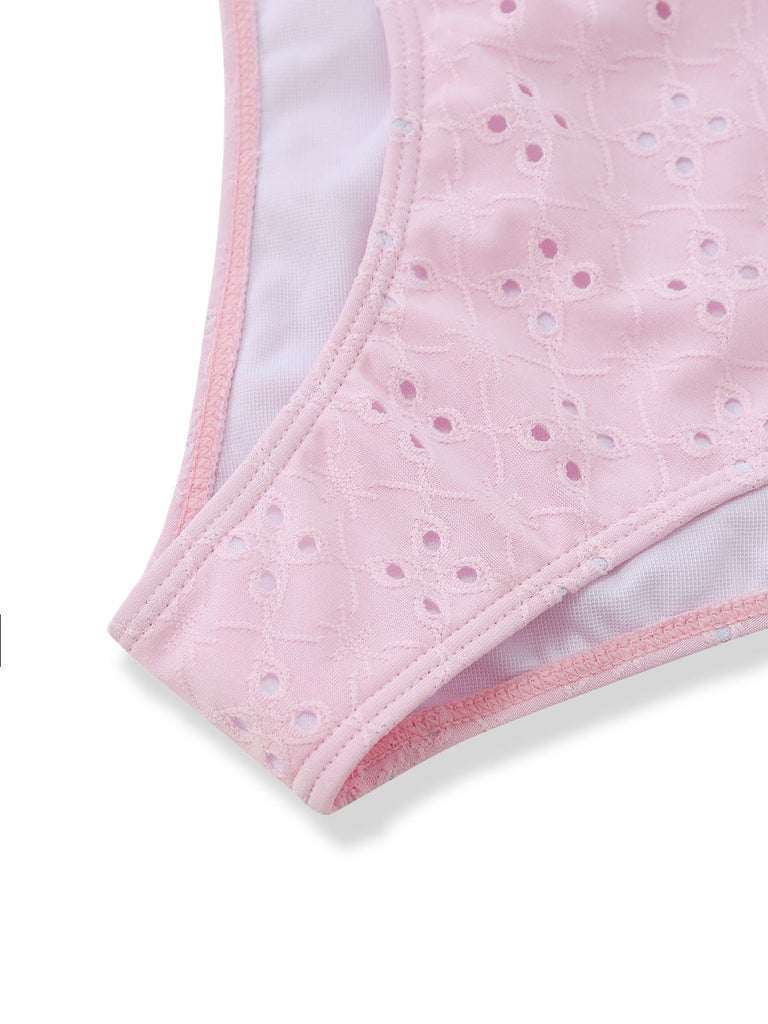 3PCS Pink 1940s Eyelet Bikini Set & Ruffled Skirt - vintage skirt, retro style
