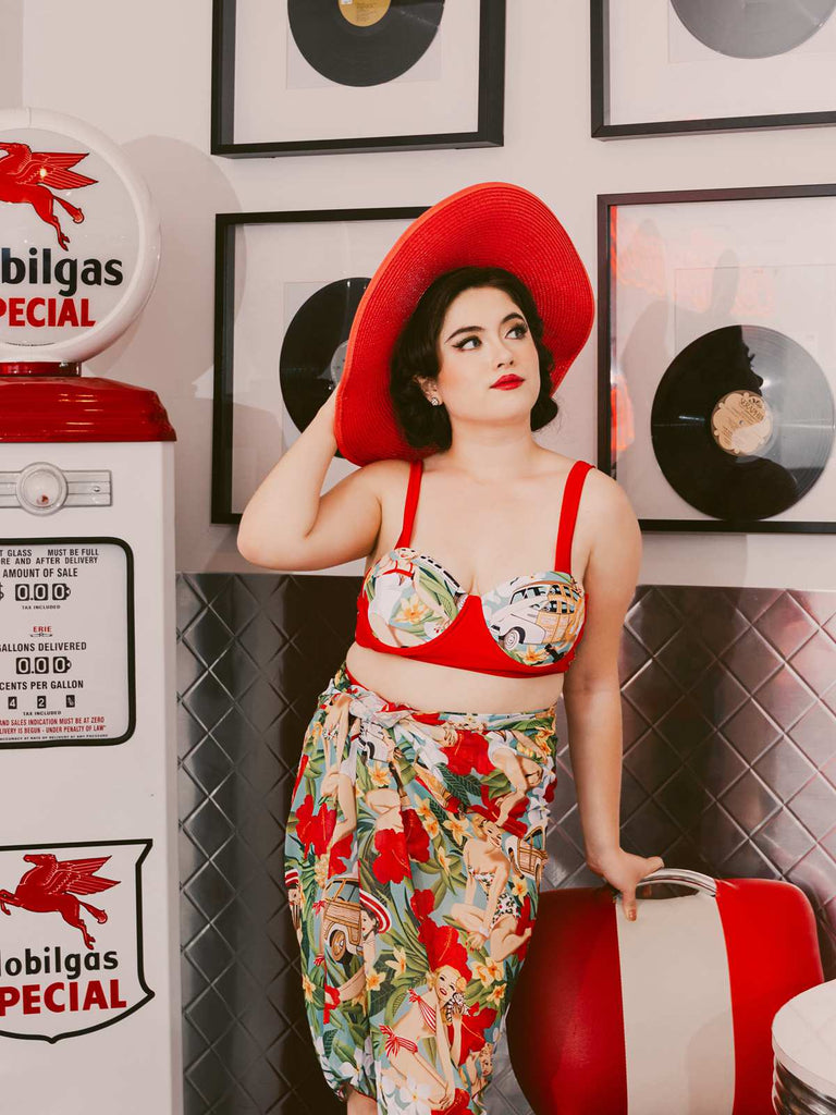 3PCS Red Retro Lady Bikini Set: timeless style reimagined