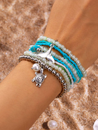 3PCS Shell Dolphin Charm Beach Bracelet Set - vintage fashion, retro style