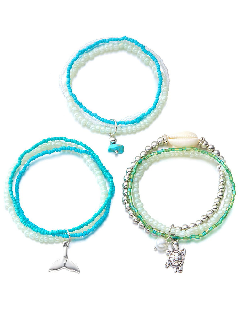 3PCS Shell Dolphin Charm Beach Bracelet Set - vintage fashion, retro style