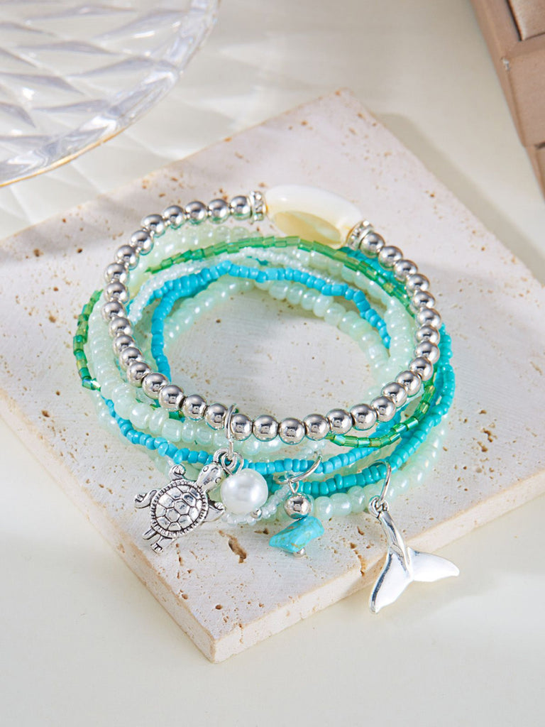 3PCS Shell Dolphin Charm Beach Bracelet Set - vintage fashion, retro style