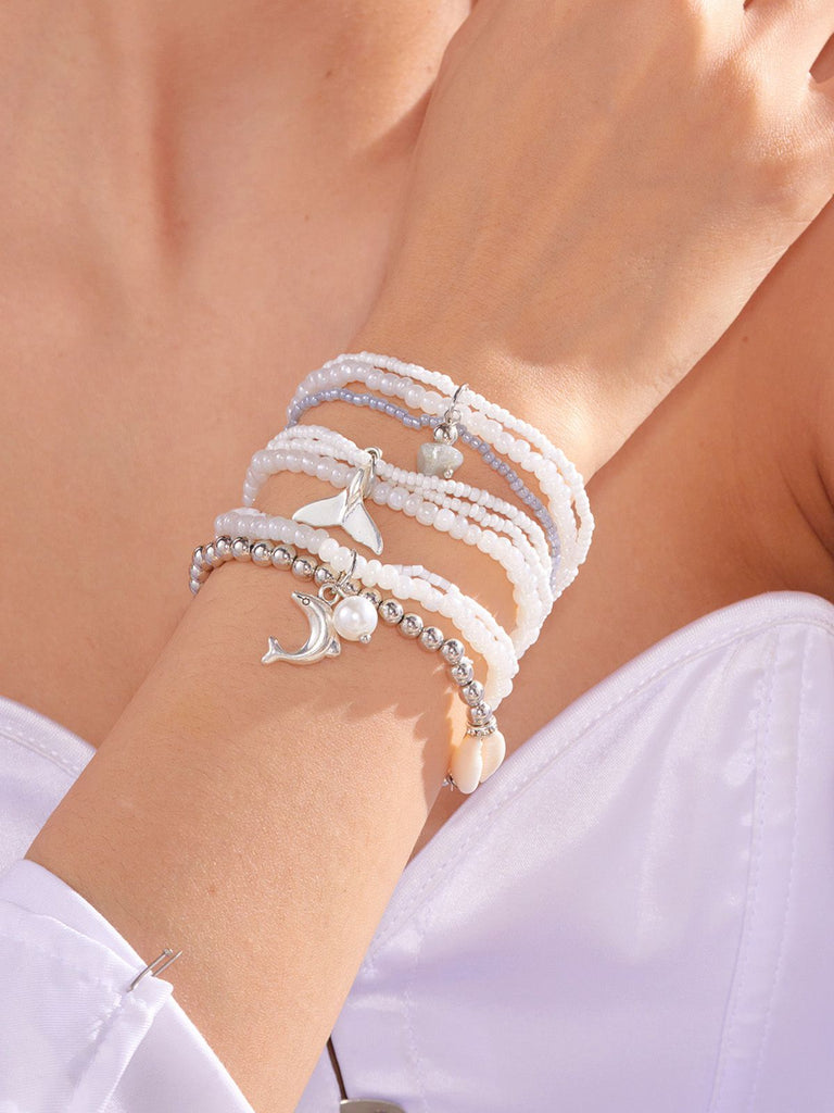 3PCS Shell Dolphin Charm Beach Bracelet Set - vintage fashion, retro style