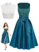 3PCS Teal 1950s Square Neck Velvet Dress & Floral Apron & Lace Top, vintage dress, retro fashion, rockabilly, pin-up fashion - perfect for women who love vintage and retro fashion